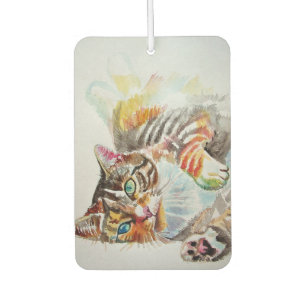 Désodorisant Pour Voiture Chat tigré chats animal de compagnie art Aquarelle