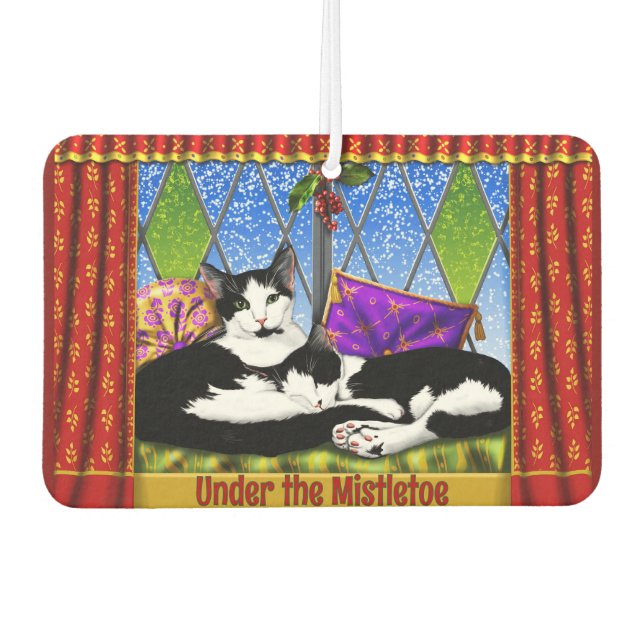 Désodorisant Pour Voiture Chats Tuxedo Sous Mistletoe Personnalisé (Devant)