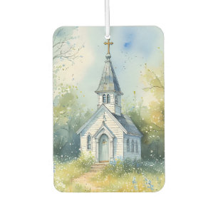 Désodorisant Pour Voiture Chemin rustique d'église dans une prairie de fleur