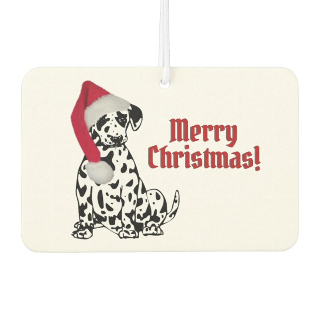 Désodorisant Pour Voiture Chien dalmate rouge Casquette Joyeux Noël (Devant)