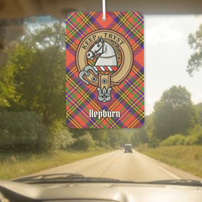 Désodorisant Pour Voiture Clan Hepburn Crest sur Tartan (Créateur téléchargé)