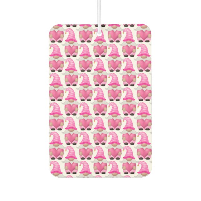 Désodorisant Pour Voiture Coeurs Gnomes roses Bois Scandinave Cute (Devant)