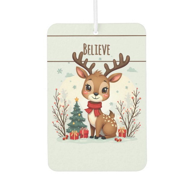 Désodorisant Pour Voiture Cute Christmas Reindeer Scene Snowy Forest (Devant)
