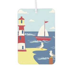 Désodorisant Pour Voiture Cute Lighthouse and Boat Seaside Art