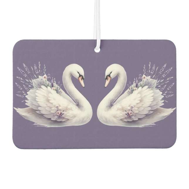 Désodorisant Pour Voiture Cygne aquarelle avec fleurs de lavande (Devant)