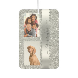 Désodorisant Pour Voiture Diamant Photo Paillettes Monogramme Argenté