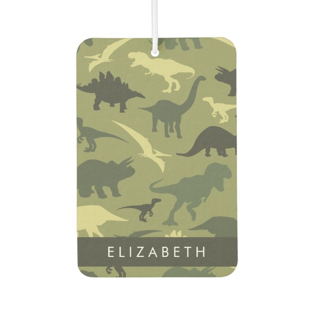 Désodorisant Pour Voiture Dinosaure Motif, Dinosaur Silhouette, Votre Nom (Devant)