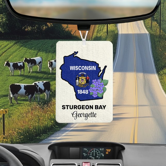 Désodorisant Pour Voiture Drapeau de l'État du Wisconsin et violet bleu fleu (Créateur téléchargé)
