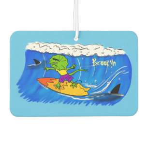 Désodorisant Pour Voiture Drôle caricature de surf de lézard au cou