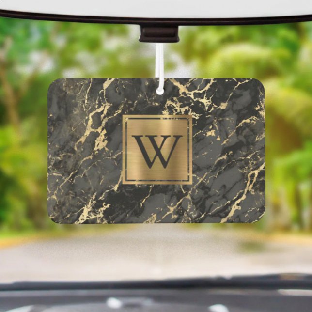 Désodorisant Pour Voiture Elegant Black Gold Marble Monogram (Créateur téléchargé)