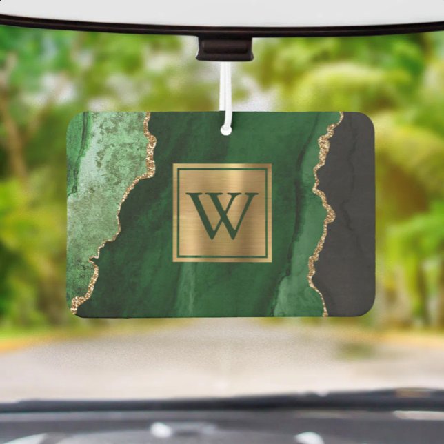 Désodorisant Pour Voiture Elegant Green Gold Agate Monogram (Créateur téléchargé)
