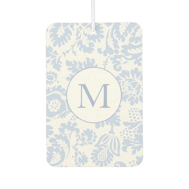 Désodorisant Pour Voiture Élégant Monogramme Bleu Floral Botanique (Devant)