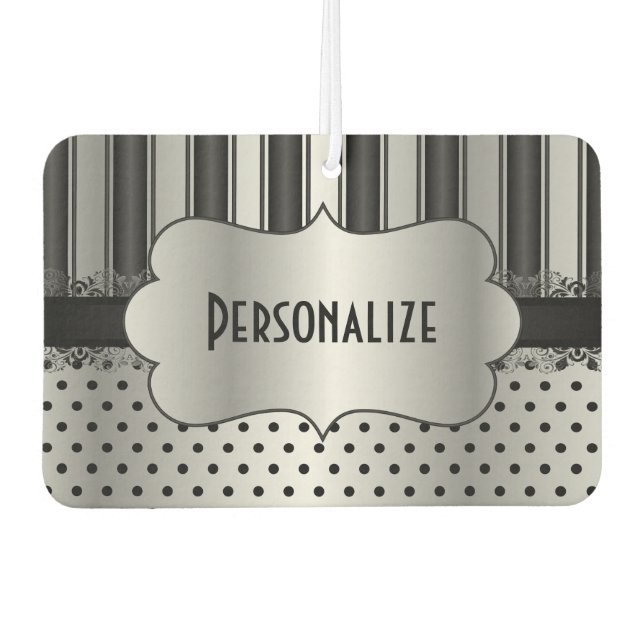 Désodorisant Pour Voiture Élégant Motif noir et argent | Personnaliser (Devant)