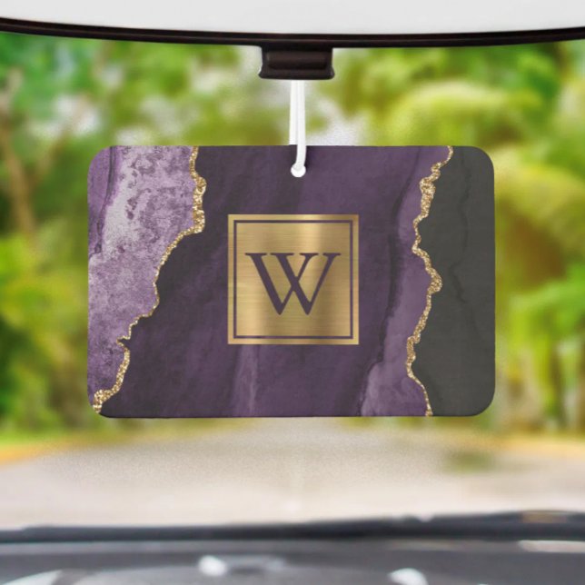 Désodorisant Pour Voiture Elegant Purple Gold Agate Monogram (Créateur téléchargé)
