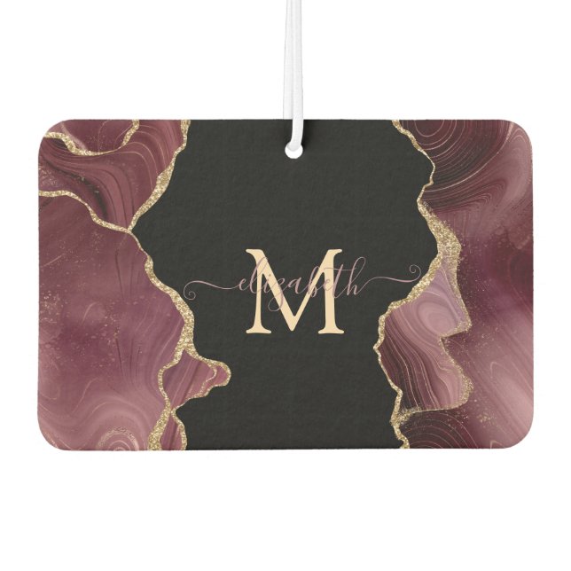 Désodorisant Pour Voiture Elegant Stylish Gold Glitter Burgundy Agate (Devant)