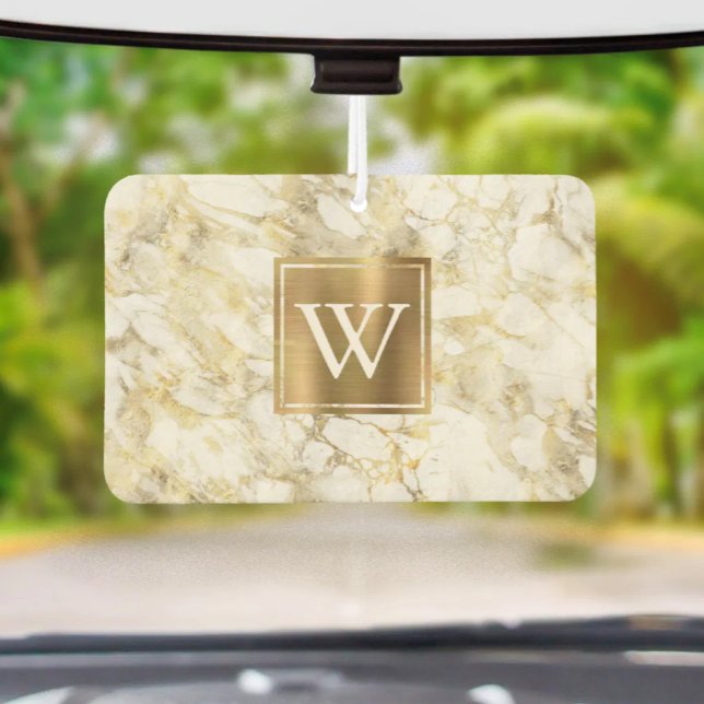 Désodorisant Pour Voiture Elegant White Gold Marble Monogram (Créateur téléchargé)