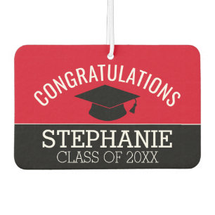 Désodorisant Pour Voiture Félicitations Diplômé - Red Black Graduation