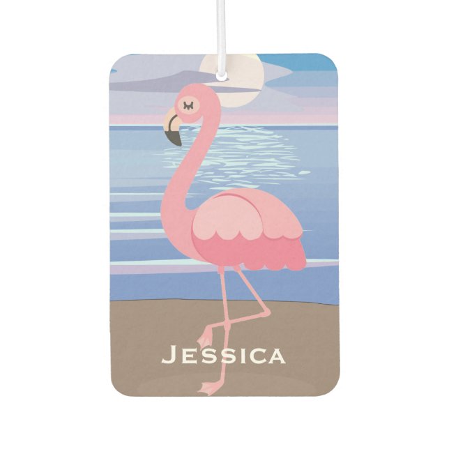 Désodorisant Pour Voiture Flamant rose d'île tropicale personnalisée (Devant)