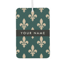 Fleur de Lis, Beige sur Vert, Royal, Votre Nom