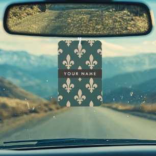Désodorisant Pour Voiture Fleur de Lis, Beige sur Vert, Royal, Votre Nom