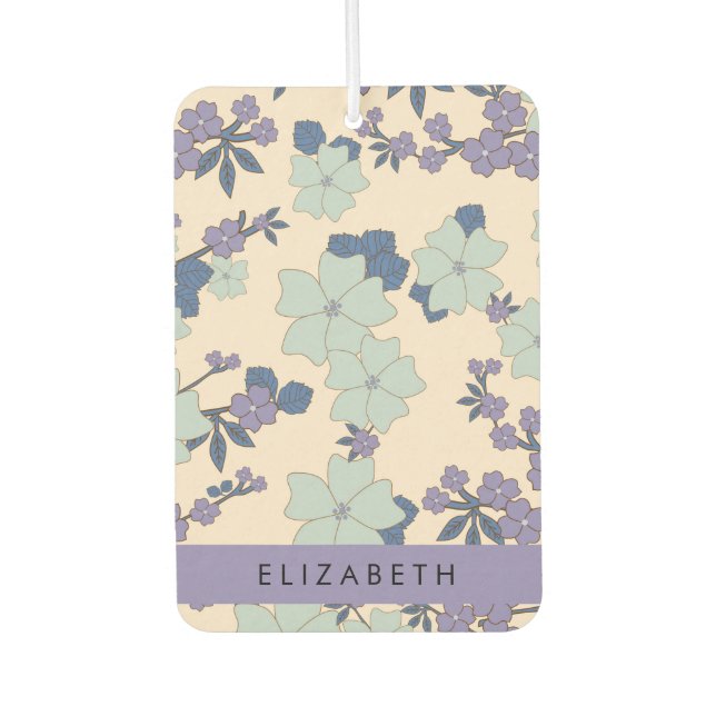 Désodorisant Pour Voiture Fleurs Bleues, Fleurs Violettes, Floral, Votre Nom (Devant)