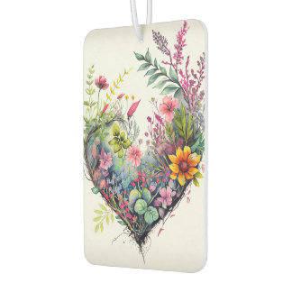 Désodorisant Pour Voiture Fleurs vintages d'aquarelle et amour du coeur