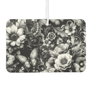 Désodorisant Pour Voiture Florale d'antiquité monochrome avec papillons