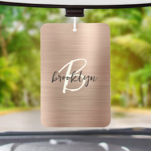 Désodorisant Pour Voiture Glam Rose Gold Métal Brossé Monogramme Noir Blanc