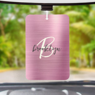Désodorisant Pour Voiture Glam Rose Métal Brossé Monogramme Noir Blanc 
