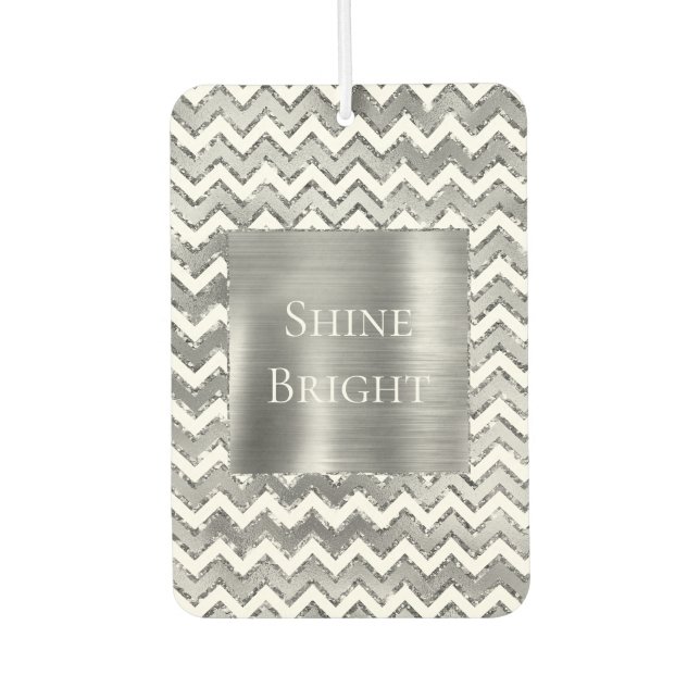 Désodorisant Pour Voiture Glam Silver White Zigzag Stripes (Devant)