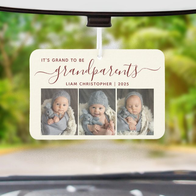Désodorisant Pour Voiture Grand To Be Grandparents 3 Photo Red Script (Créateur téléchargé)
