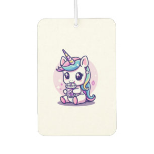 Désodorisant Pour Voiture Graphique Licorne Mignonne mangeant de la Soupe de