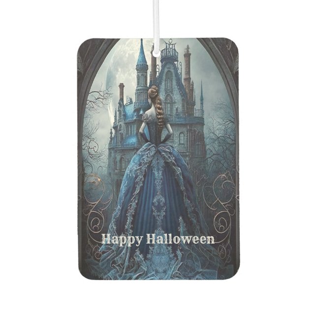 Désodorisant Pour Voiture Halloween Maison hantée Bleue nuit effrayant (Devant)