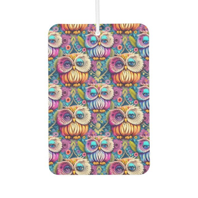 Désodorisant Pour Voiture Hippie Trippy Chouette psychédélique colorée (Devant)