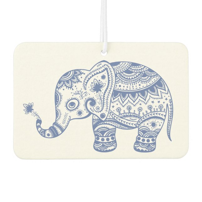 Désodorisant Pour Voiture Illustration d'éléphant floral bleu (Devant)