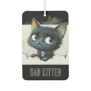 Désodorisant Pour Voiture Illustration Edgy Kitten - Texte "Bad Kitten"