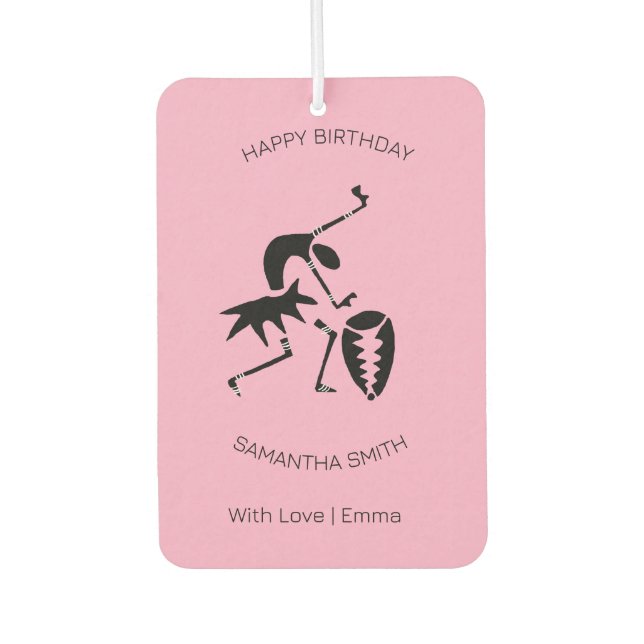 Désodorisant Pour Voiture Joyeux Anniversaire Super danseuse silhouette rose (Devant)
