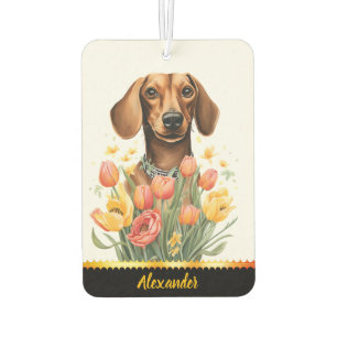 Désodorisant Pour Voiture Joyeux Dachshund et fleurs