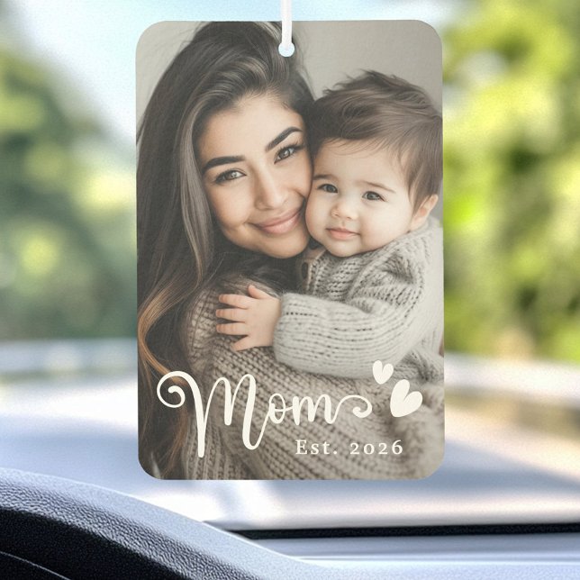 Désodorisant Pour Voiture Maman est année coeurs superposer photo (Mom est year hearts overlay photo air freshener)