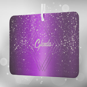 Désodorisant Pour Voiture Métal brossé violet moderne avec Monogramme argent