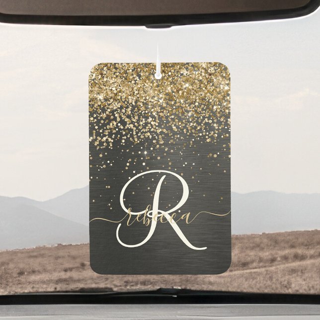 Désodorisant Pour Voiture Monogramme à étincelle noire à Parties scintillant (Créateur téléchargé)