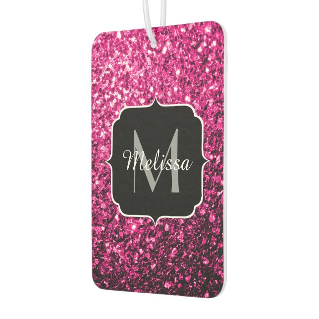 Désodorisant Pour Voiture Monogramme à paillettes fausses rose chaud (Gauche)