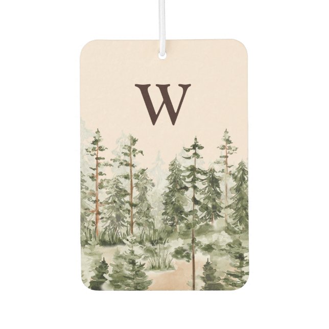 Désodorisant Pour Voiture Monogramme Aquarelle Forêt verte rustique (Devant)