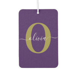 Désodorisant Pour Voiture Monogramme customisé Nom du script Purple White Go