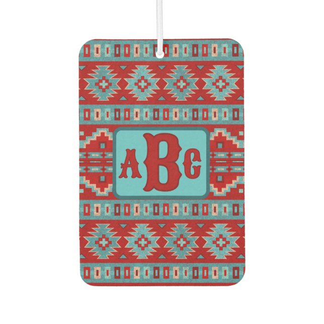 Désodorisant Pour Voiture Monogramme de conception turquoise et rouge de Mes (Devant)