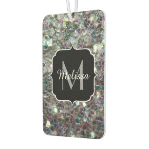 Désodorisant Pour Voiture Monogramme mosaïque argentée colorée scintillante