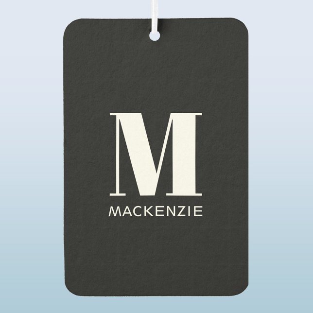 Désodorisant Pour Voiture Monogramme Nom initial Simple Noir et Blanc (Simple monogram initial name personalized black and white car or vehicle air freshener)