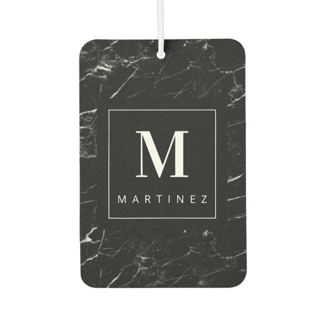 Désodorisant Pour Voiture Monogramme personnalisé Marbre noir (Devant)