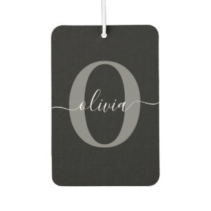 Désodorisant Pour Voiture Monogramme personnalisé Nom de script noir blanc g