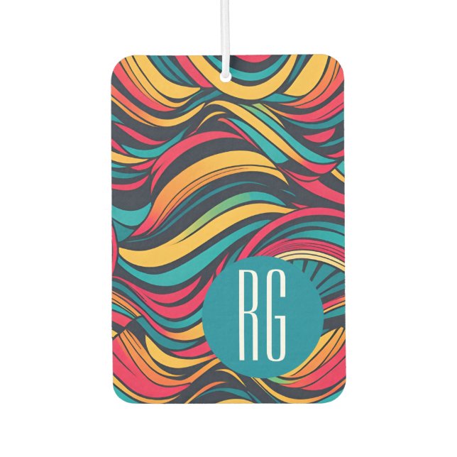 Désodorisant Pour Voiture Motif de vague Abstraite monogramme personnalisé (Devant)